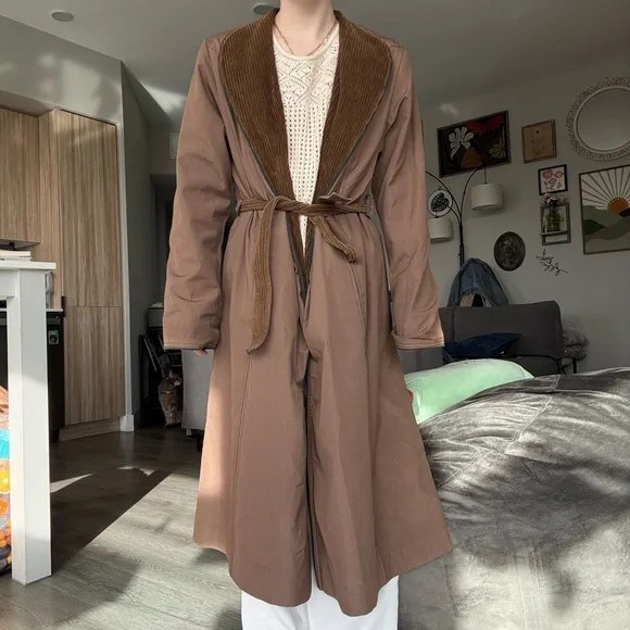 Vintage corduroy tie waist robe reversible collared neckline - Picture 5 of 6